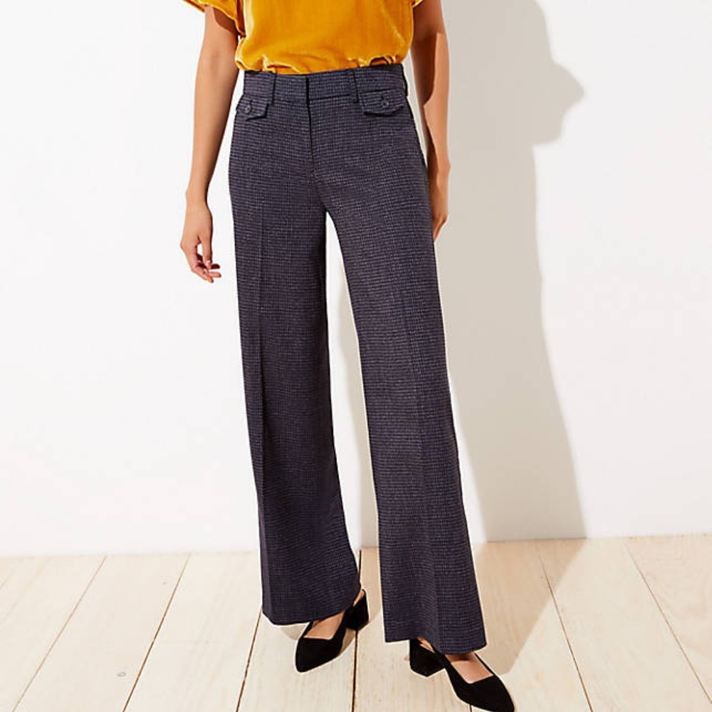 NWT LOFT HOUNDSTOOTH HIGH WAIST WIDE LEG PANTS